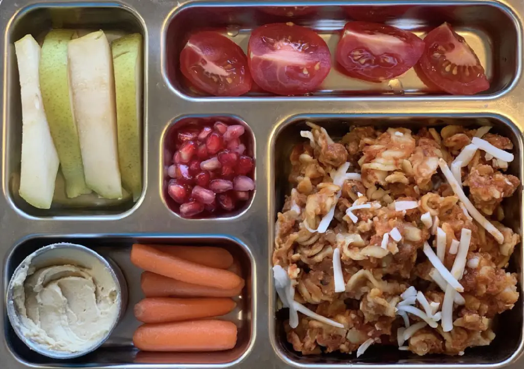 vegan school lunch idea 8, leftover lentil bolognese