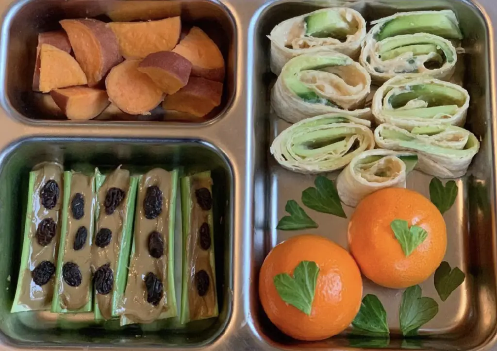 vegan school lunch idea 3, hummus and cucumber wraps