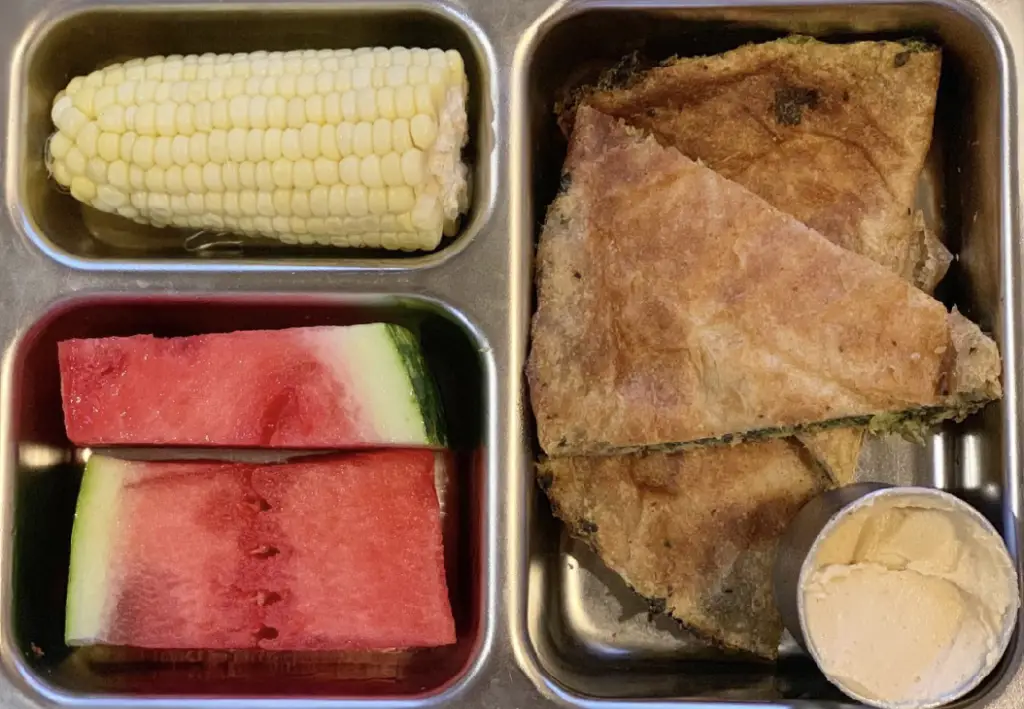 lunchbox idea 12, stuffed flatbread and corn