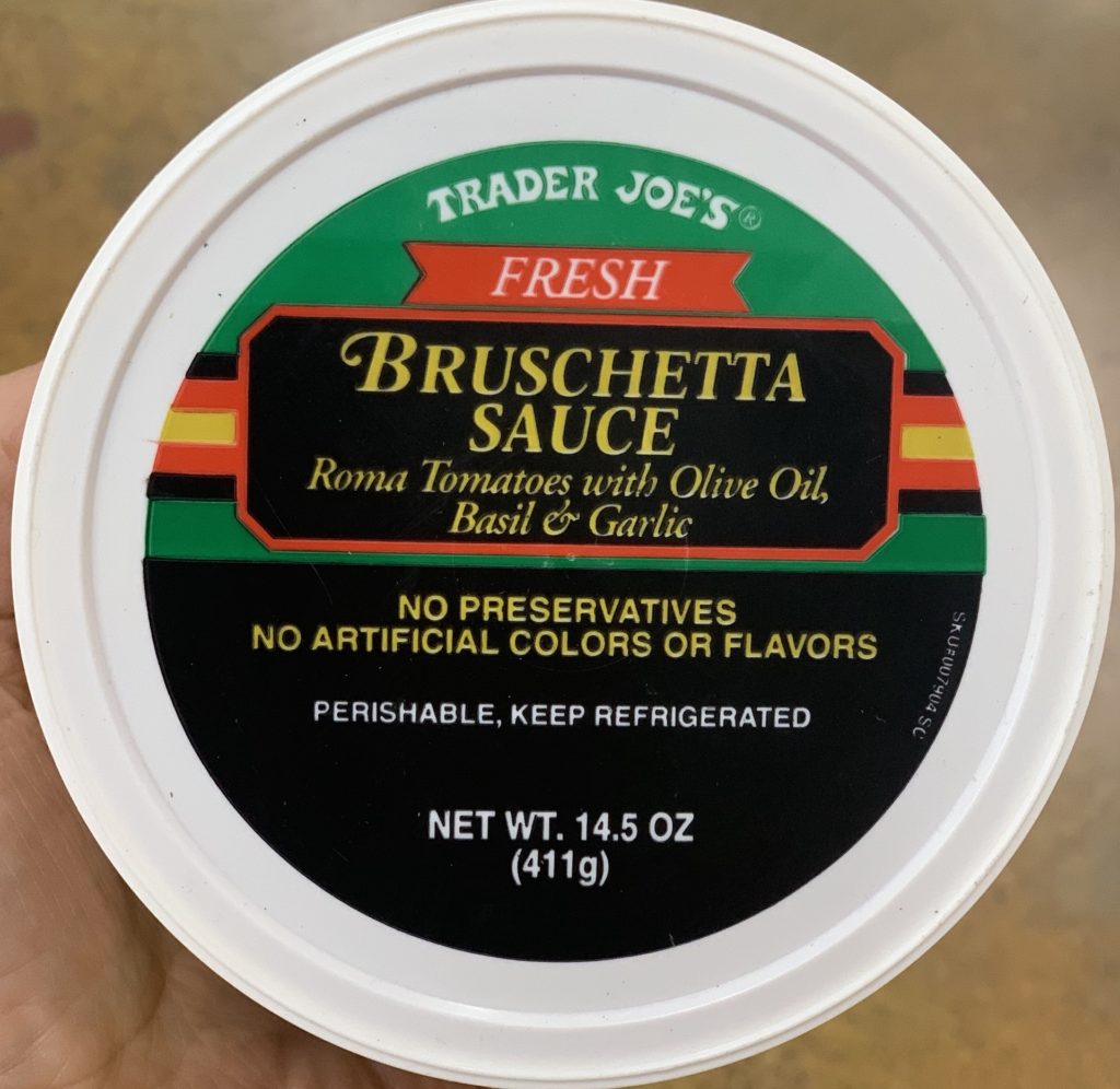 Bruschetta sauce in fridge section.