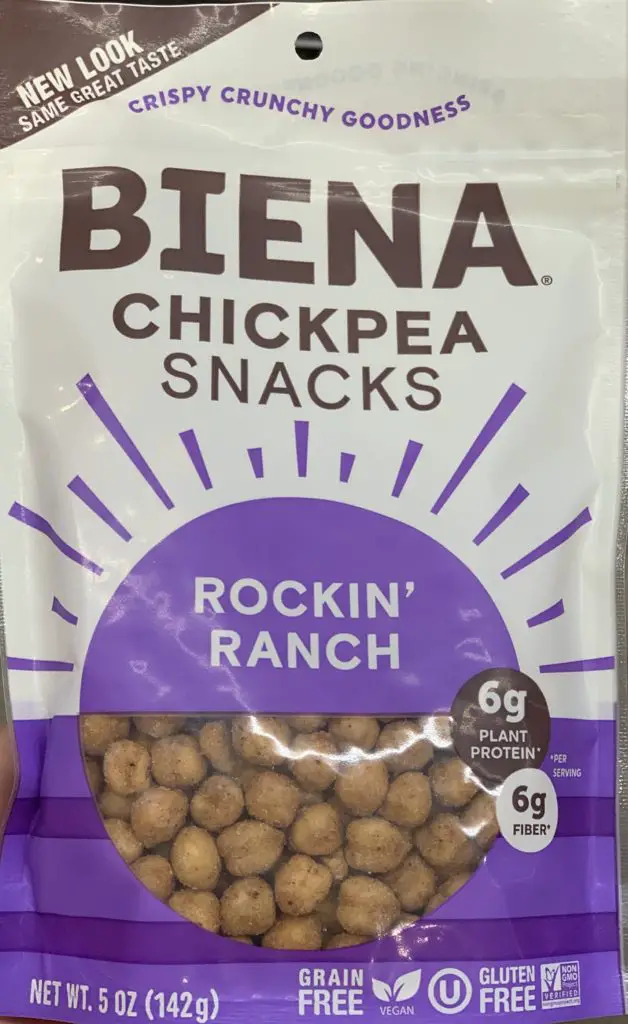 Biena ranch chickpeas in a purple bag.