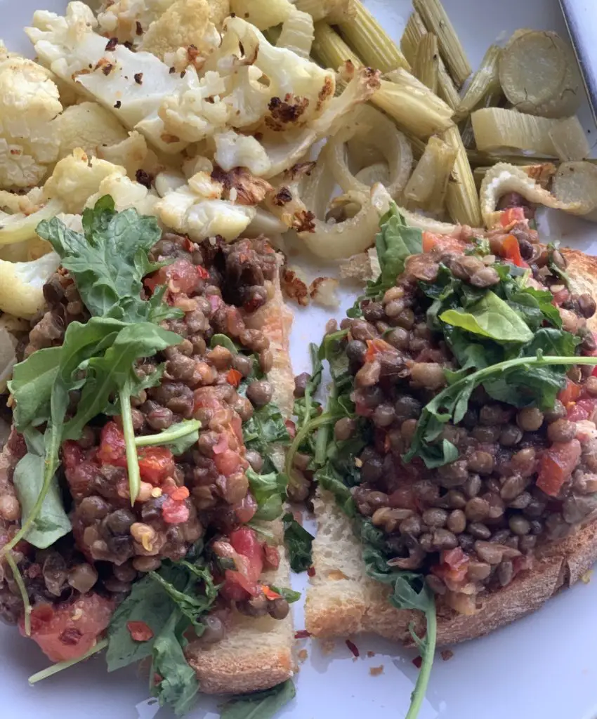 Lentil bruschetta , one of the easy Trader Joe's vegan meals.