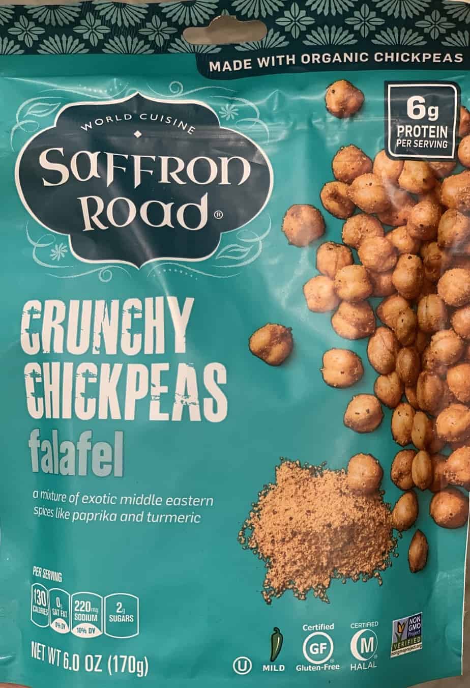 Saffron Road Falafel chickpeas in a blue bag.