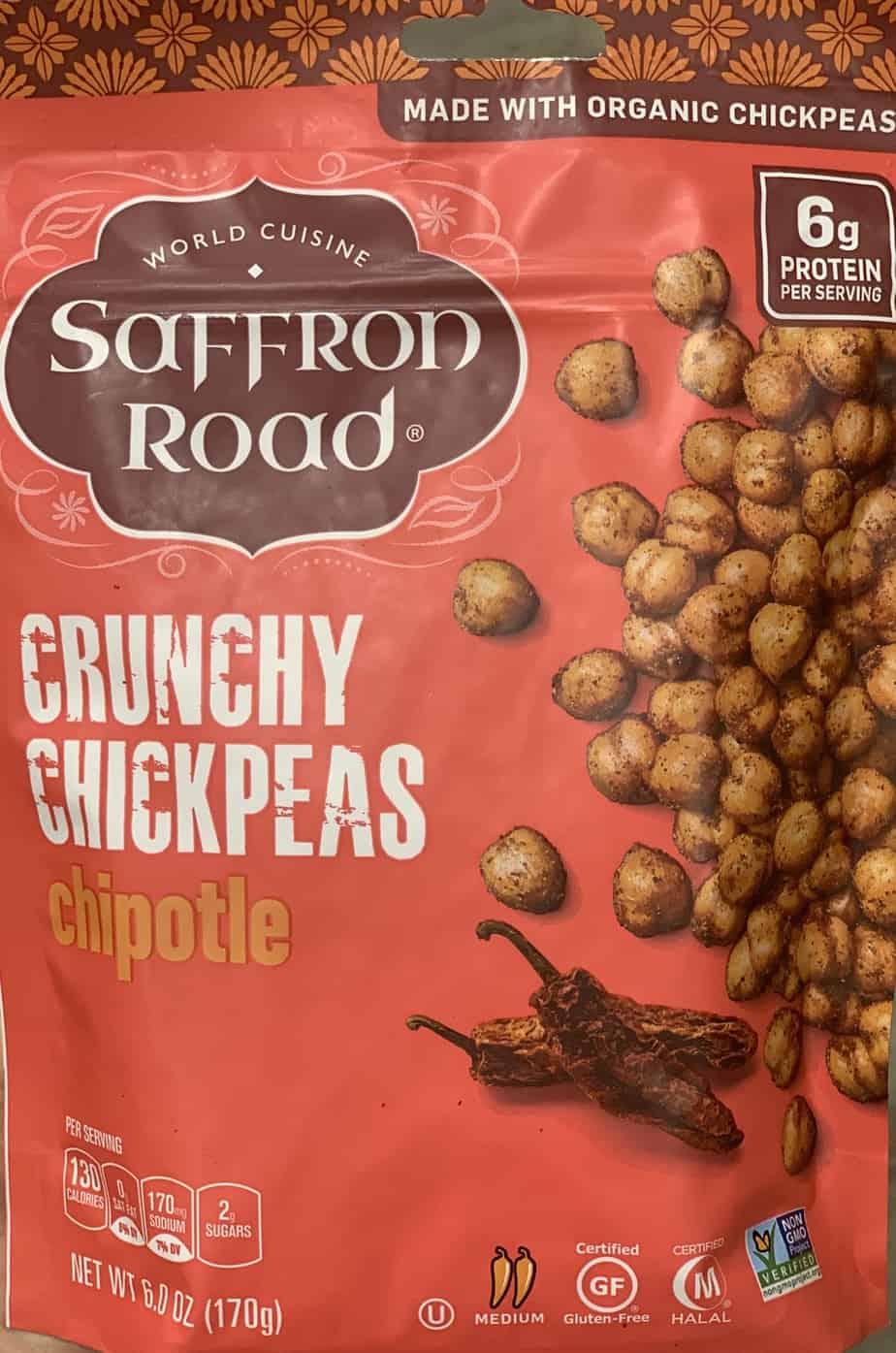 Saffron Road chipotle chickpeas in a red bag.