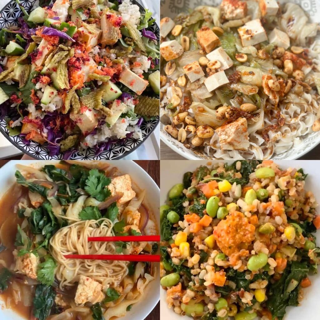 Collage of 4 examples of Easy Trader Joe's Vegan Meals.