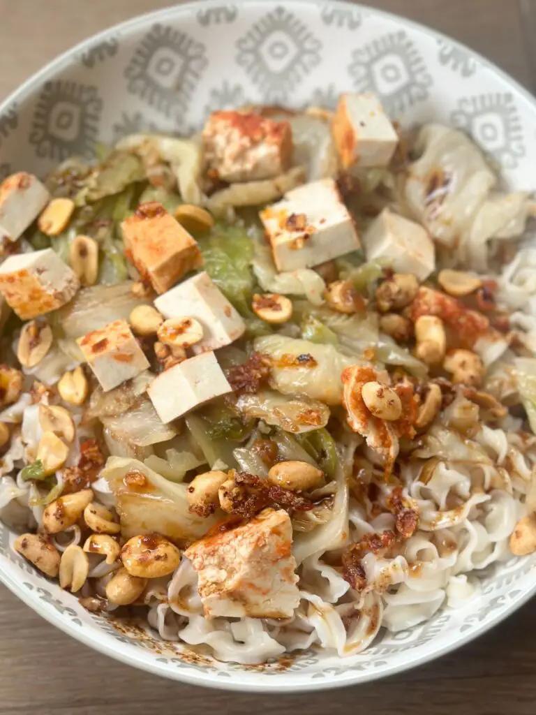 Bowl of Chili Onion Cabbage Noodles.