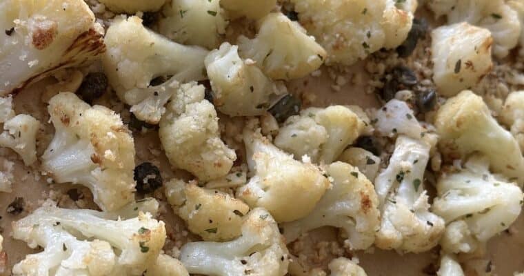 Oven Roasted Cauliflower with Garlic, Capers & Panko