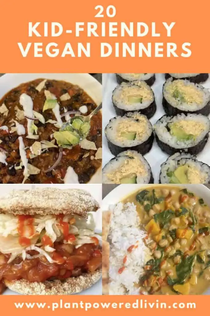 Pin of 4 family friendly vegan dinners.