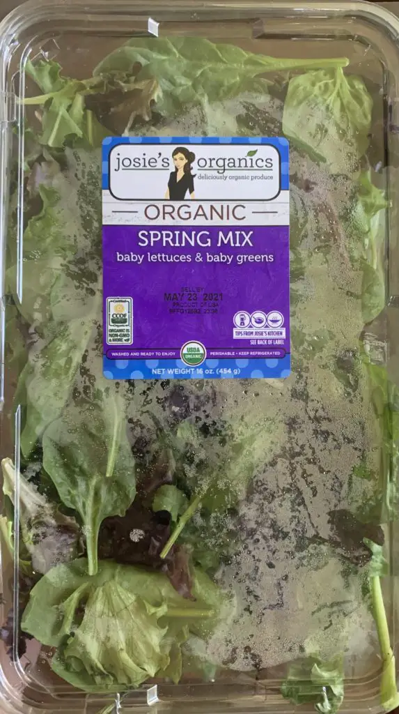 Costco organic spring mix in a carton.