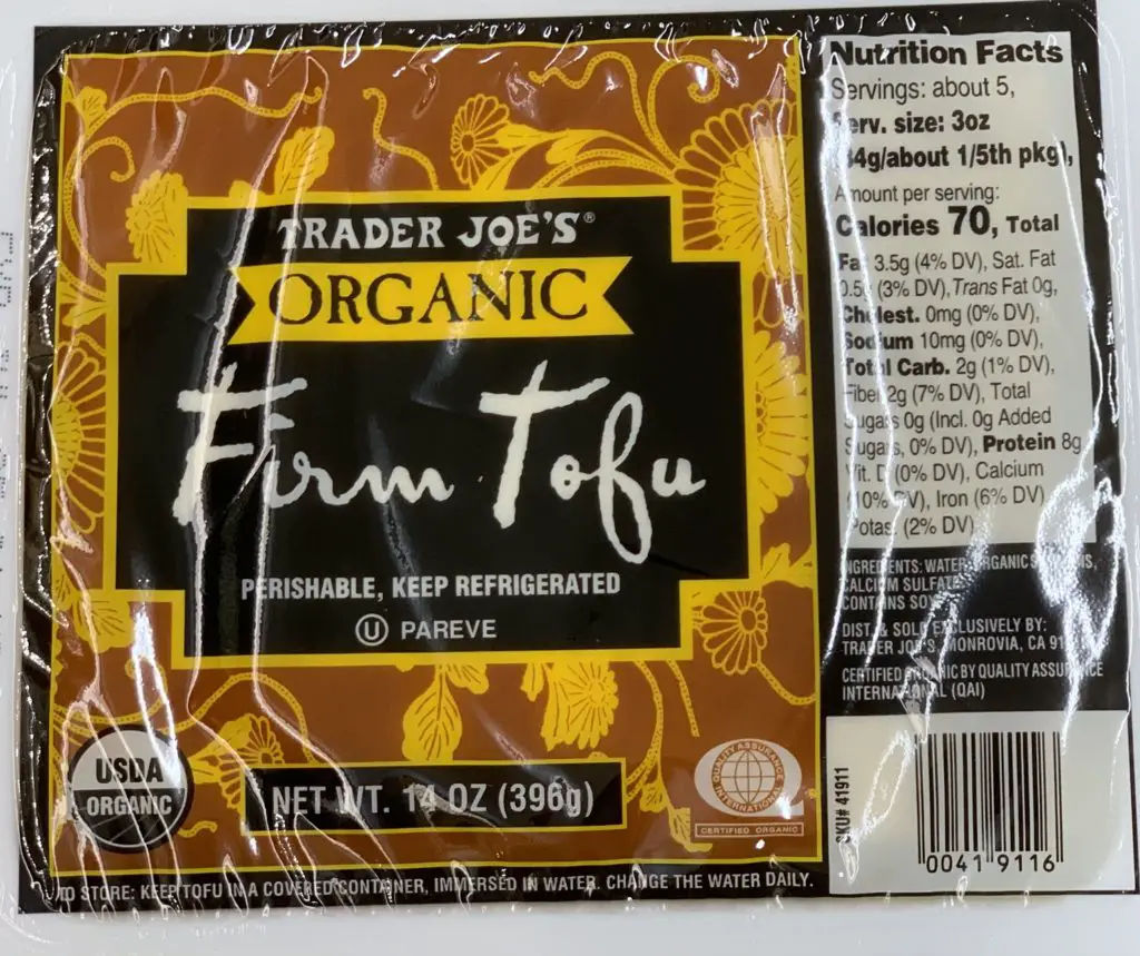 Package of Trader Joe's organic firm tofu.