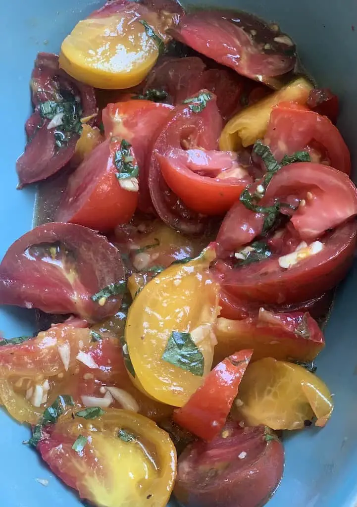 Unbelievably delicious marinated heirloom tomatoes.
