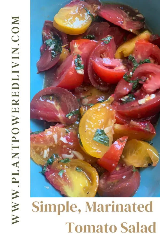 Pin for simple marinated heirloom tomatoes.