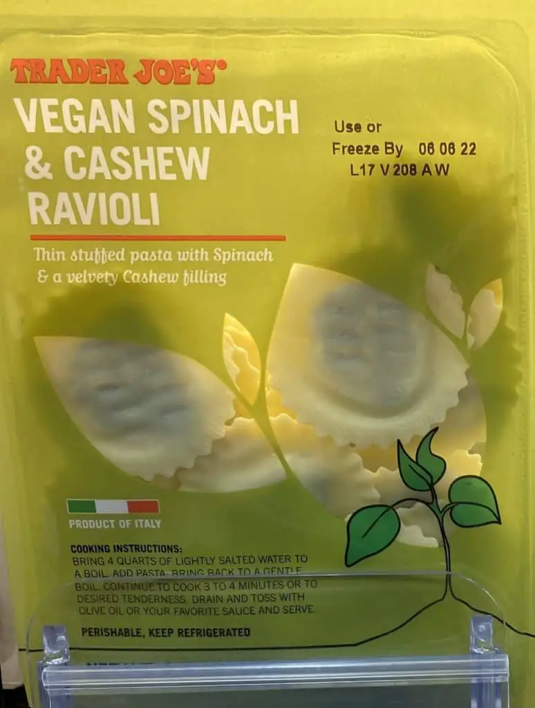 Trader joe's vegan spinach and cashew ravioli.