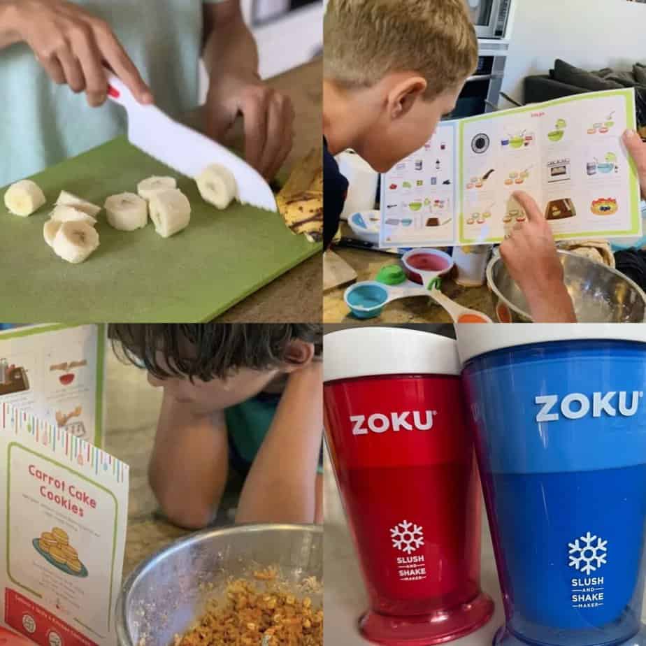 Collage of 4 awesome kitchen gifts for kids.