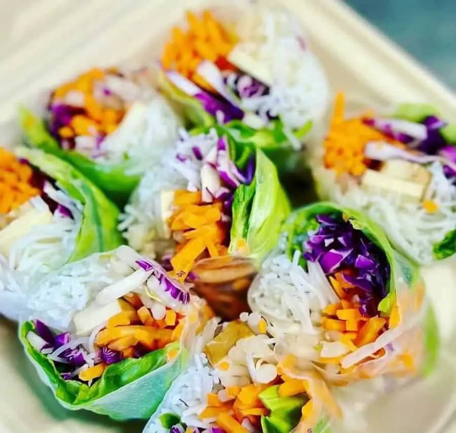 These fresh veggie rolls are on the Mountain Lotus menu.