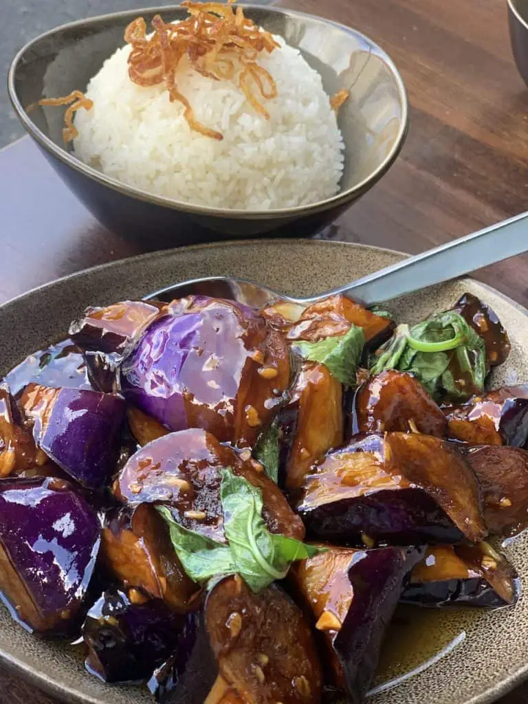 Eggplant & garlic with coconut rice on the side from Burma 2.