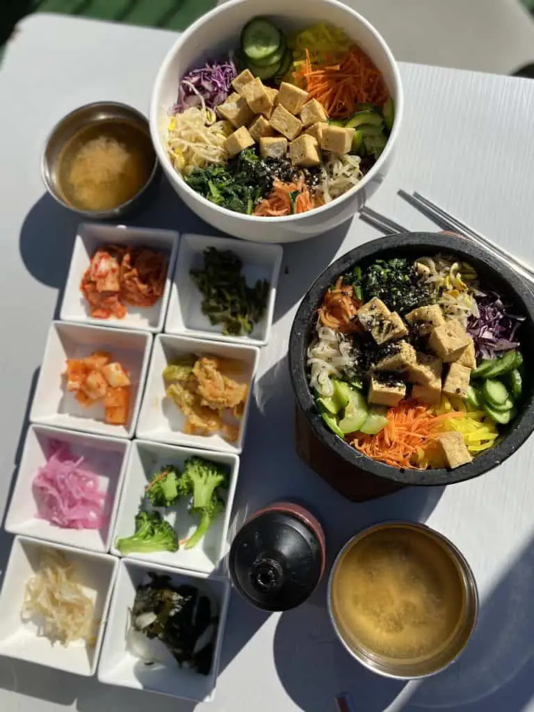 Korean dishes from Mixed Grain, some of the best Walnut Creek vegan food!