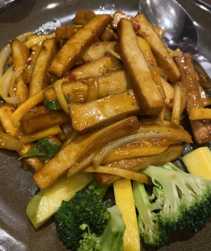 Mango tofu with broccoli on the side at Burma 2.