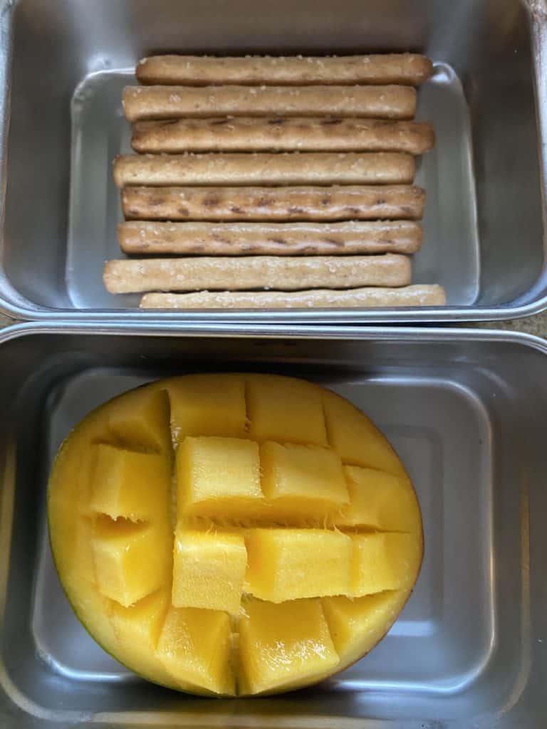 pretzel sticks and fresh mango