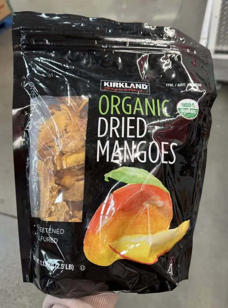 Bag of dried mangos.