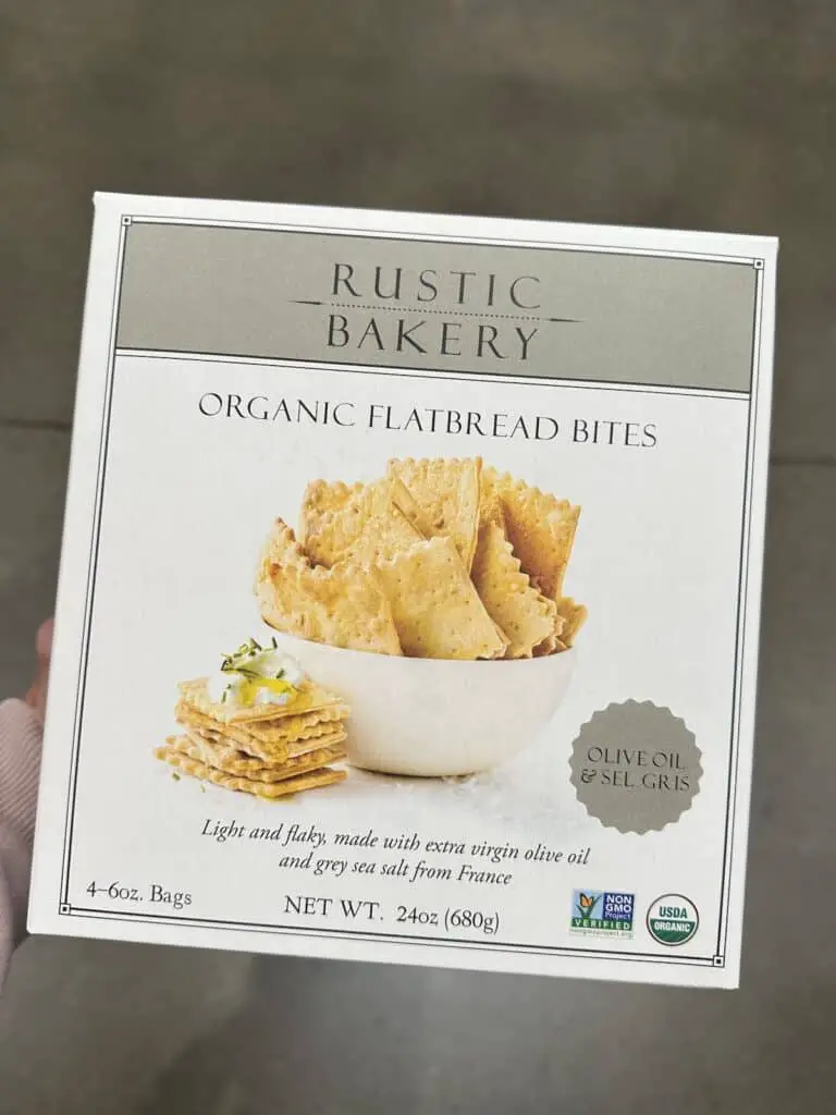Box of Rustic Bakery Organic Flatbread crackers.