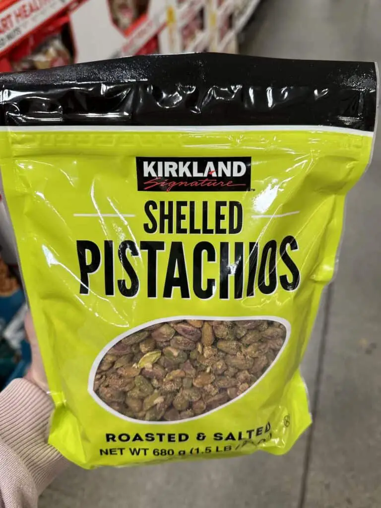 Bulk bag of shelled, salted pistachios.