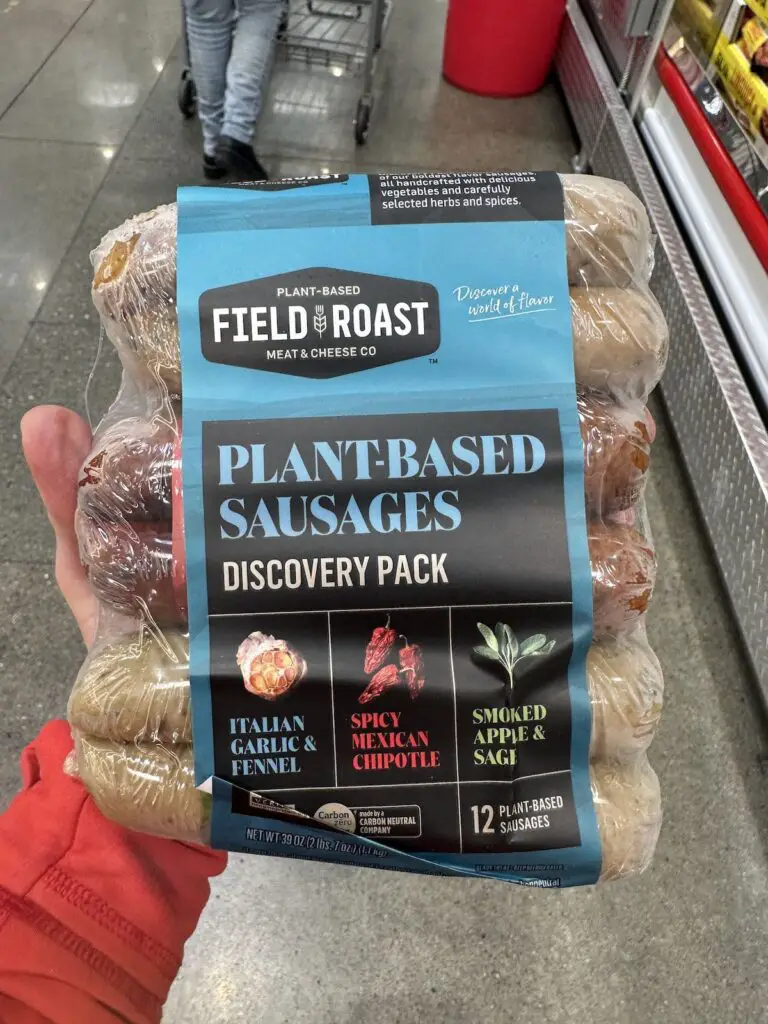 12-pack vegan sausage by Field Roast in Italian Garlic Fennel, Spicy Mexican, and Smoked Apple and Sage flavors.
