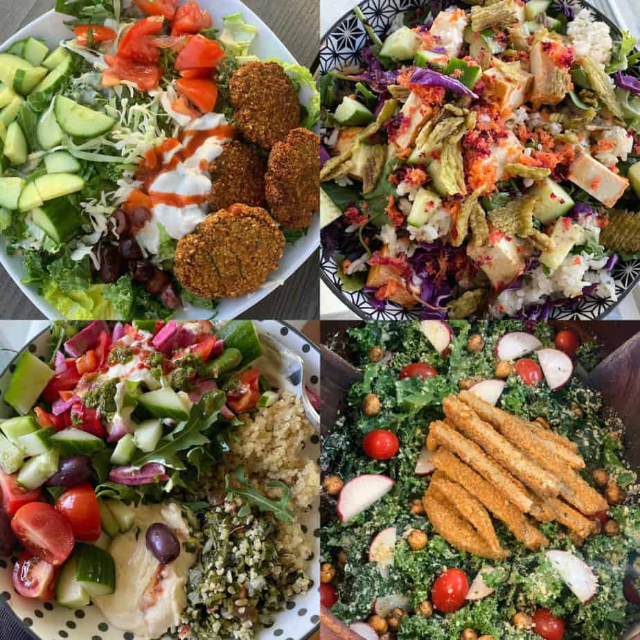 Collage of the best Trader Joe's salad ideas.