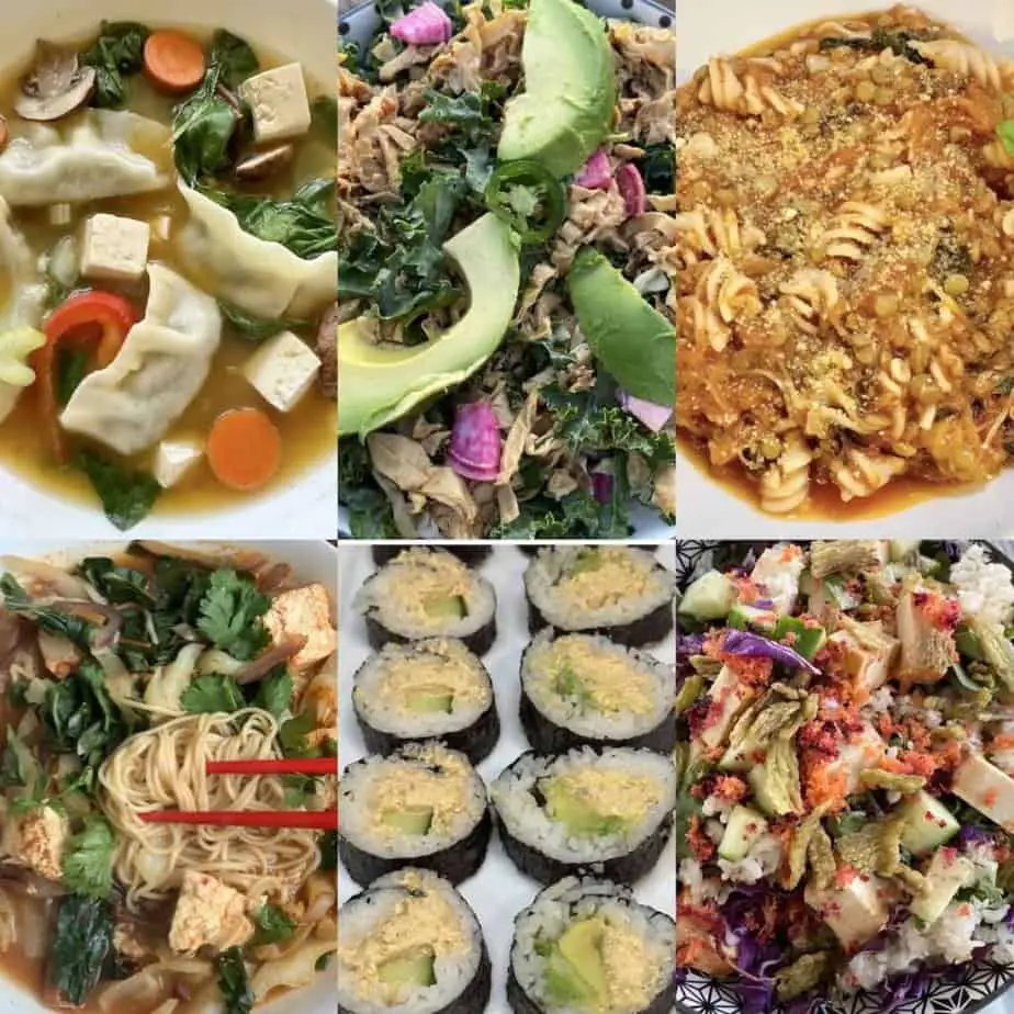 Collage of 6 easy meals.