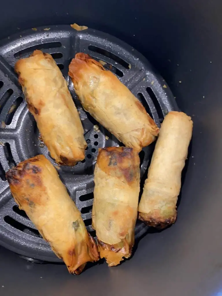 Vegetable spring rolls ready to eat, crispy in air fryer basket!