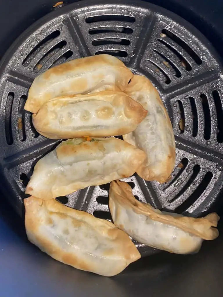 Trader Joe's gyoza potstickers ready in air fryer, crispy and hot!