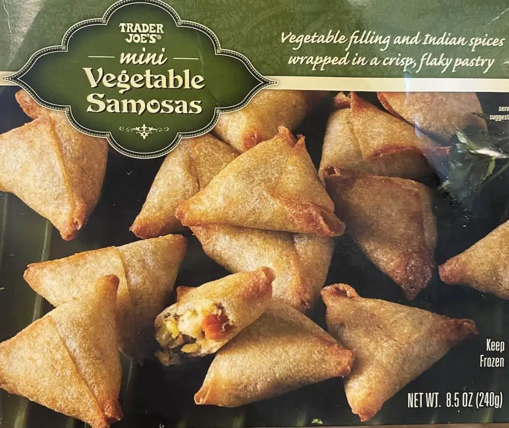 Box of frozen samosas.