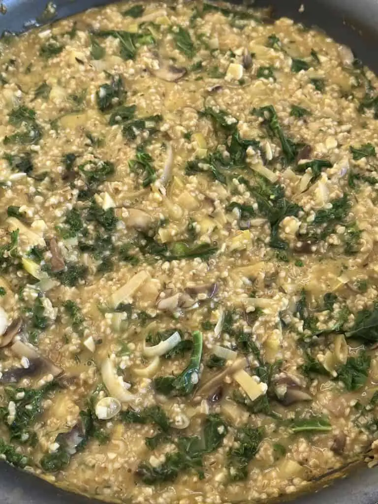 Close up of savory steel cut oats.