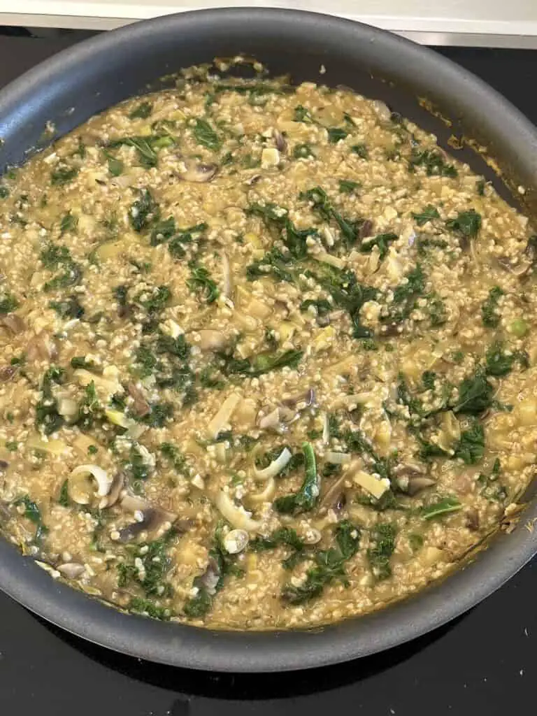 Savory steel cut oats finished in pan!