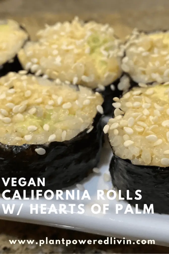 pin for vegan sushi roll with hearts of palm