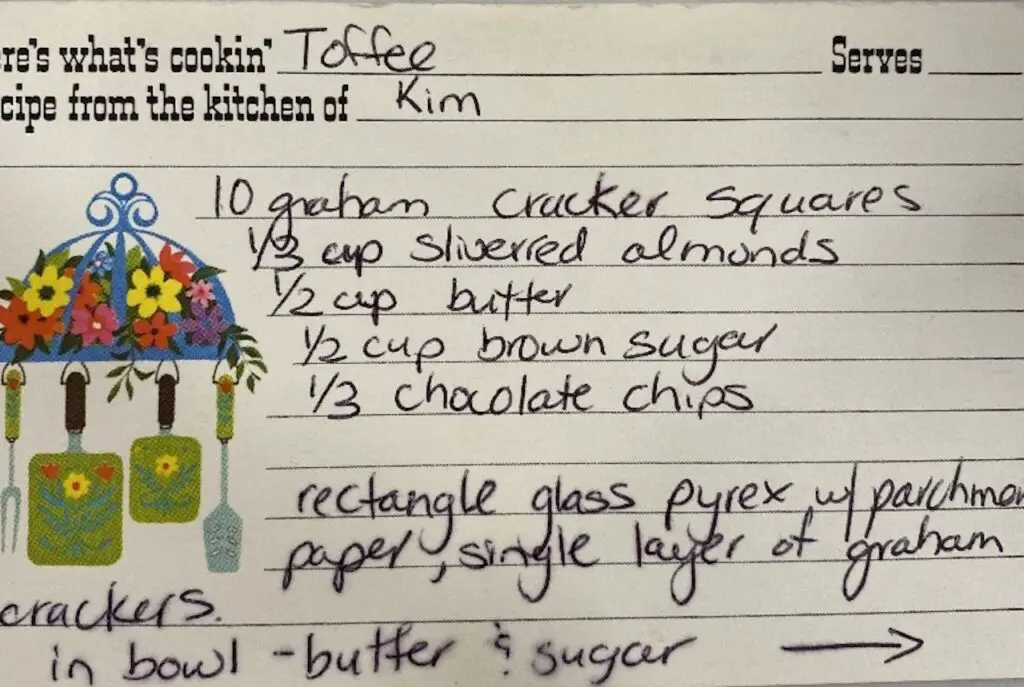 inspiration for this vegan toffee recipe: old recipe card
