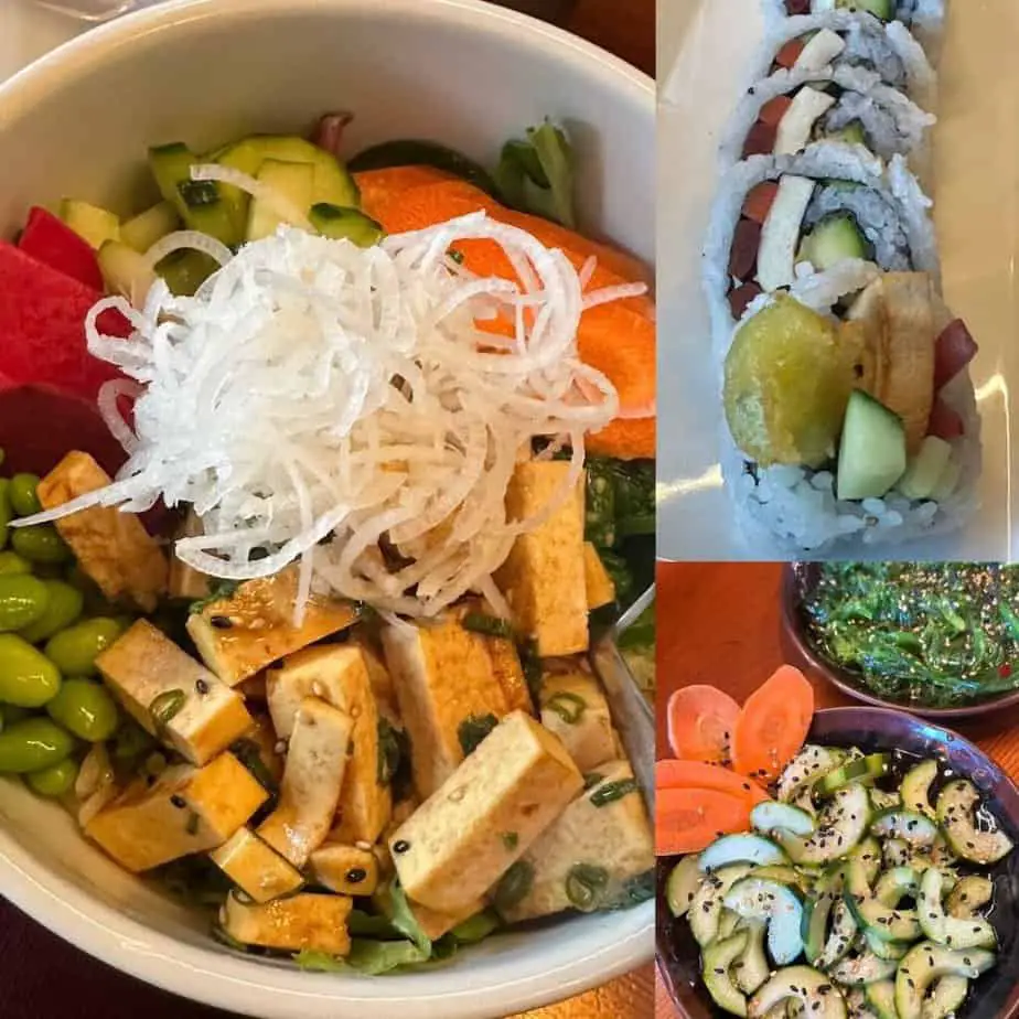 Assortment of plant-based sushi at Maki Ali, some of the best vegan food in Truckee.