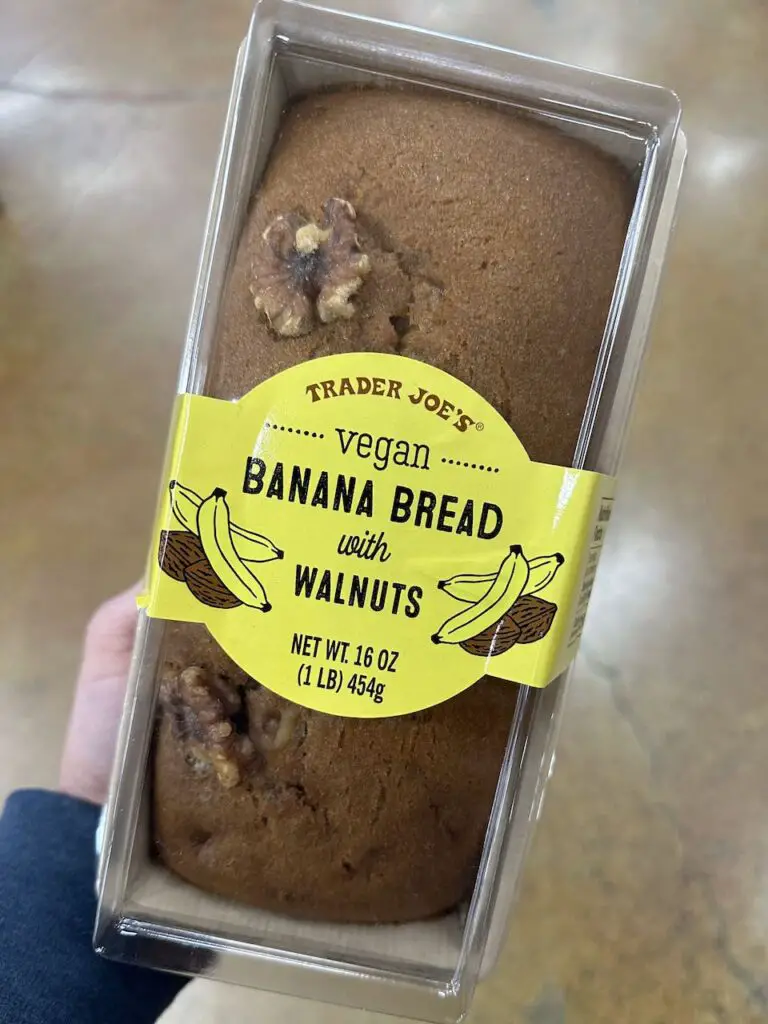 Trader Joe's vegan banana bread with walnuts.