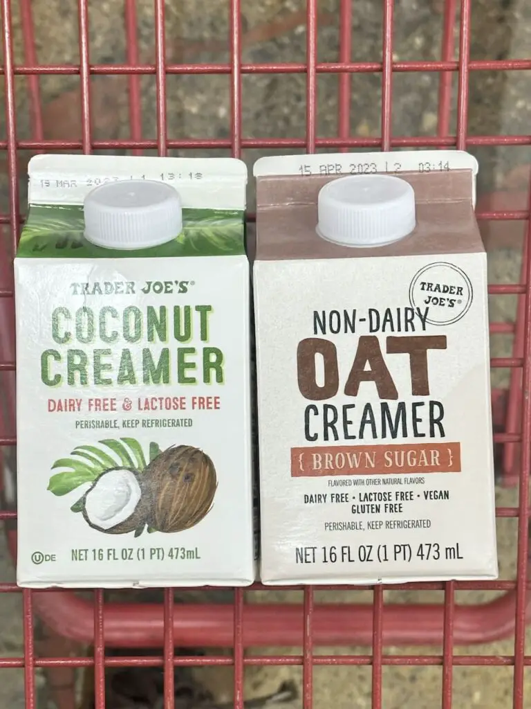 Trader Joe's Coffee Creamer in two flavors: plain with coconut cream and brown sugar oat.