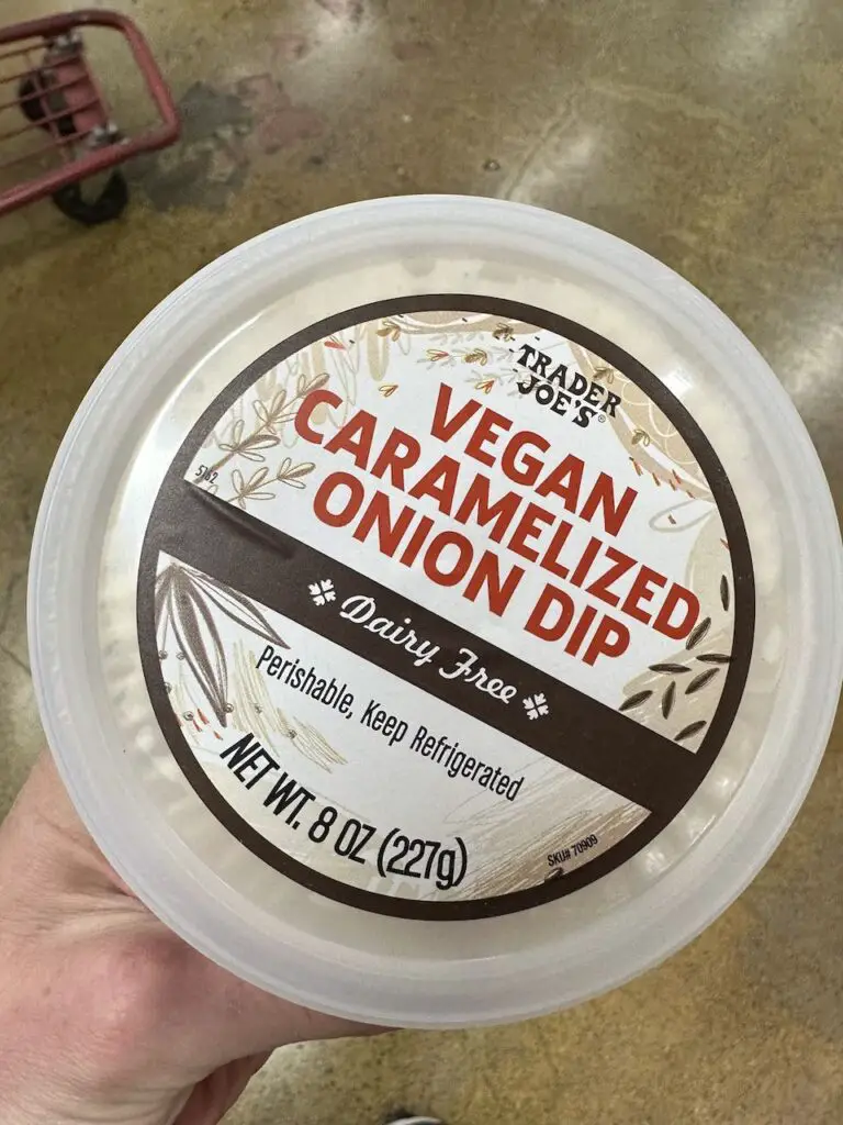 Vegan caramelized onion dip tub.