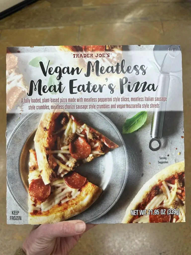 Package of Trader Joe's only dairy free pizza.