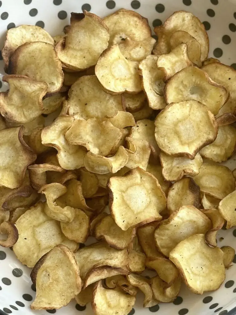 Close up of parsnip chips.