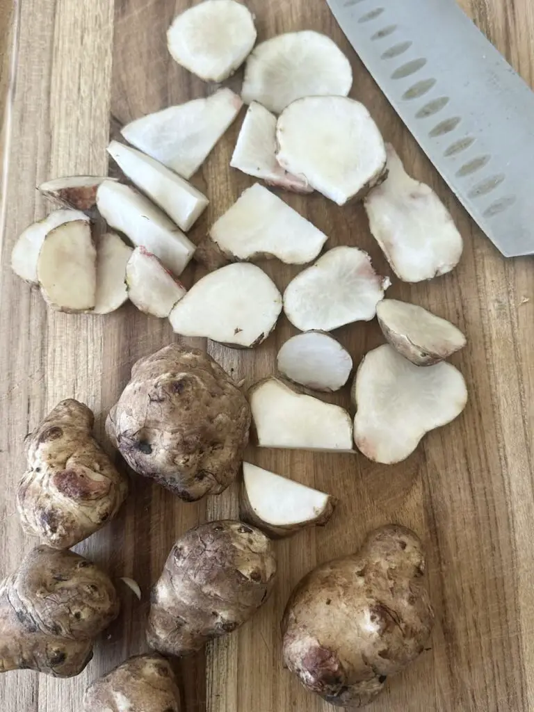 Sunchokes on cutting board.