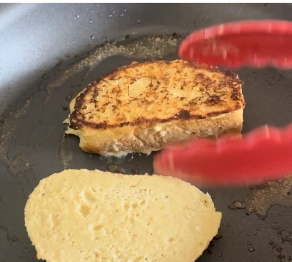 Pan frying French toast.