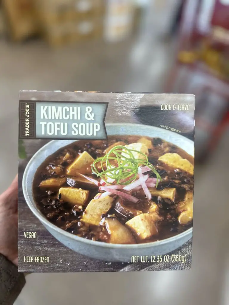Grey box of Trader Joe's Kimchi & Tofu Soup.