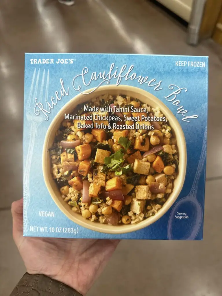 Blue box of Trader Joe's Riced Cauliflower Bowl.