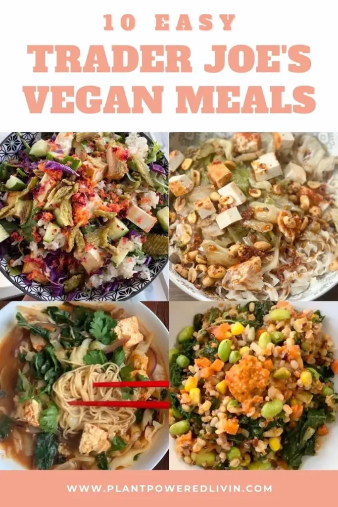 Pinterest Pin of 4 examples of Trader Joe's Vegan Recipes.