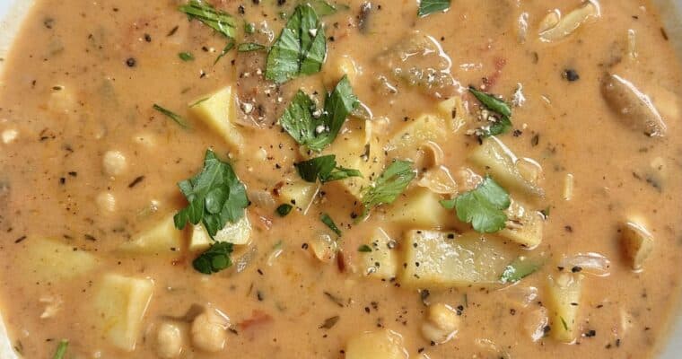 Vegan Potato Chowder w/ tomato & chickpea