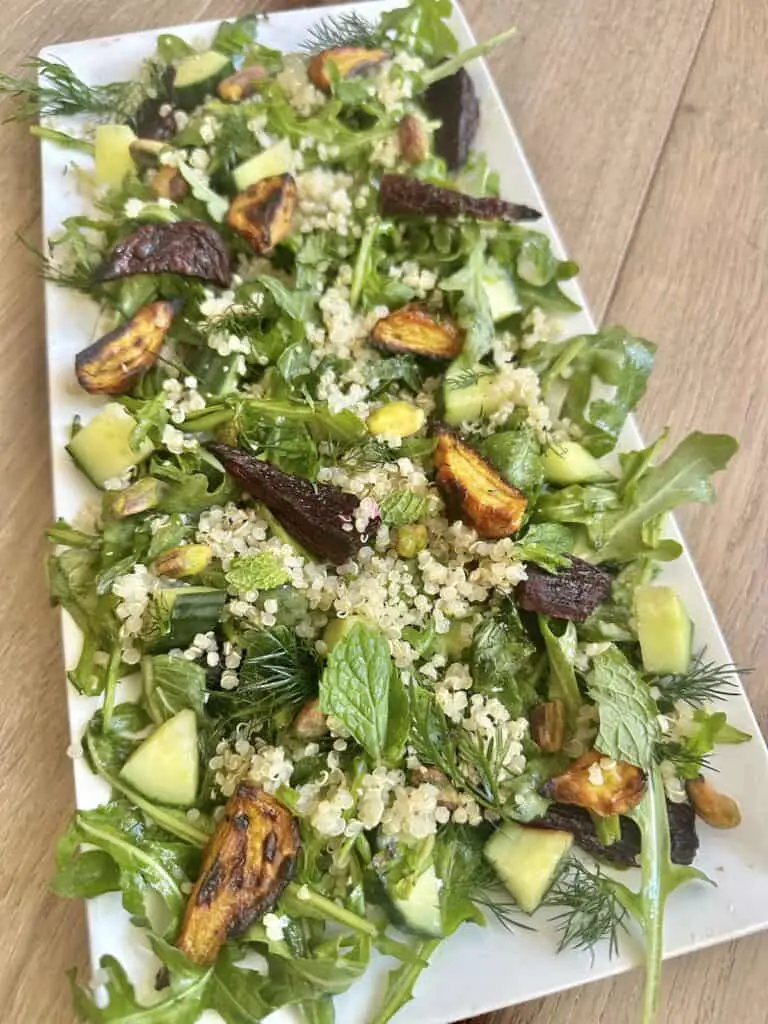 Layered beet salad without vegan feta.