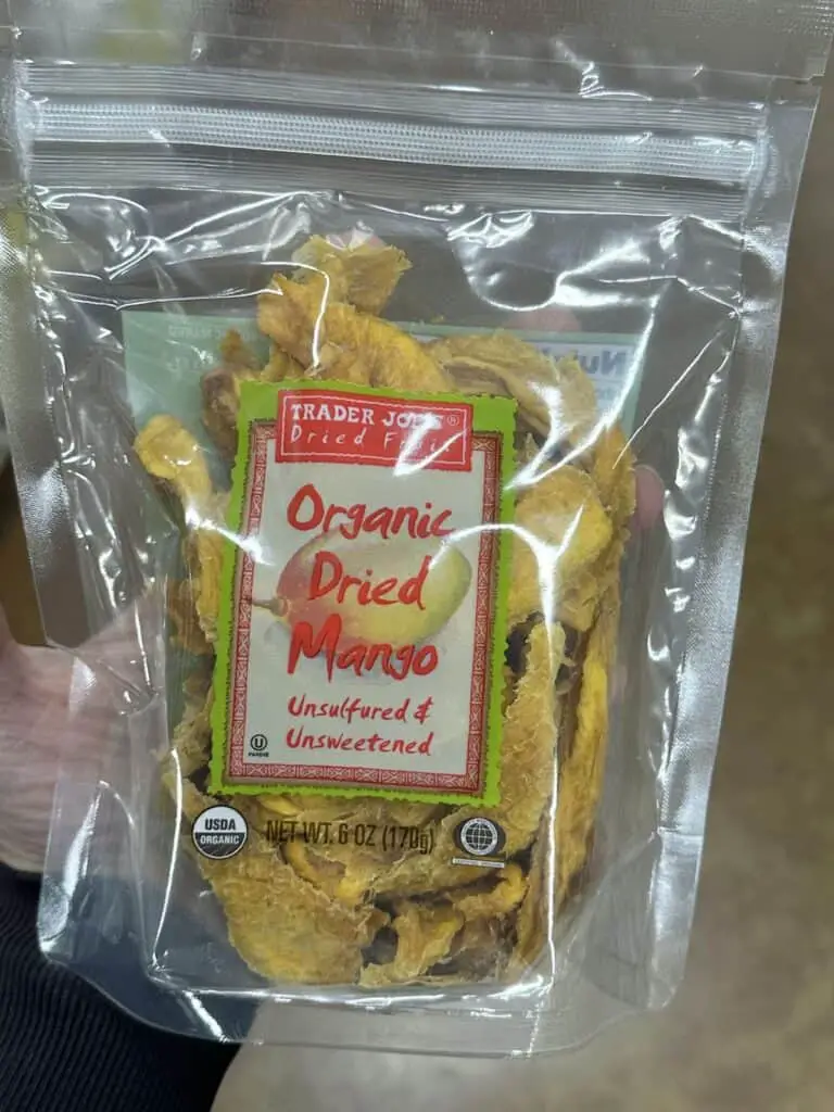 Bag of organic dried mango.